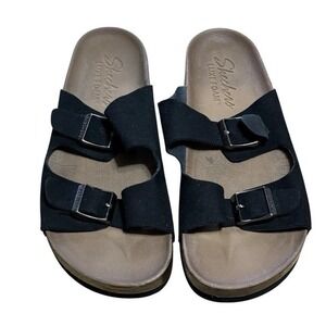Skechers Luxe Foam Sandals Womens 9 Black Double Strap Slide Comfort Footbed